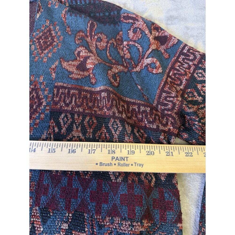 Chicos Duster Cardigan Sz 3 Multi Color Aztec Metallic Open Front Sweater jacket - Picture 4 of 9